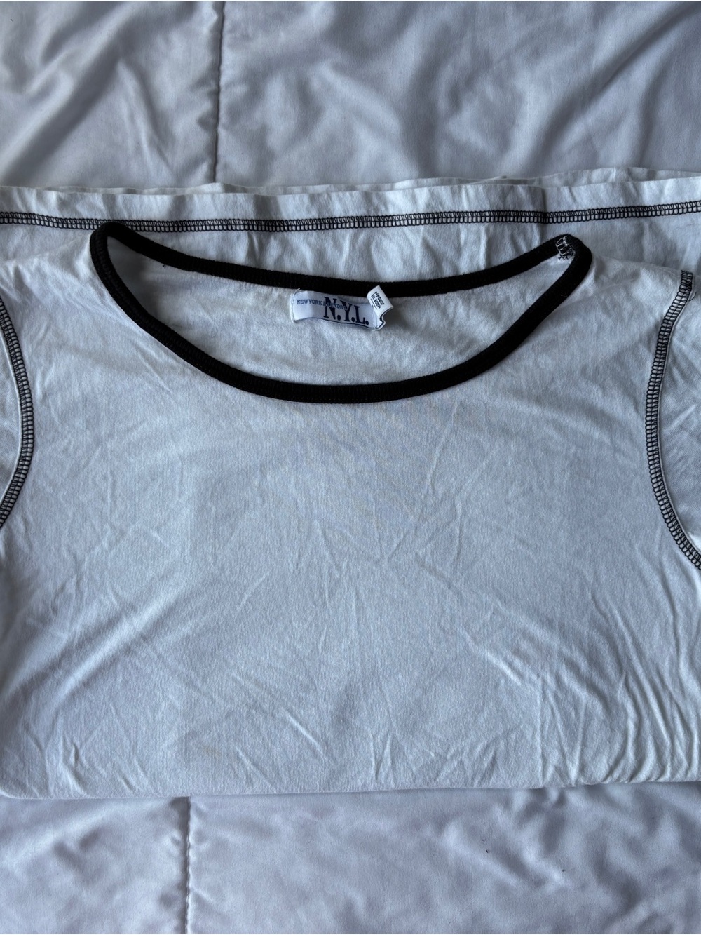 New York Laundry White Short Sleeve Tee with Black Trim